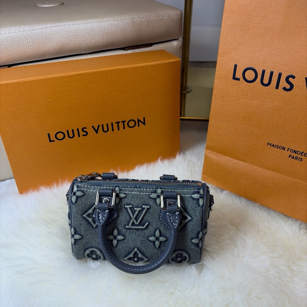 Gray Denim Mini Speedy Bag